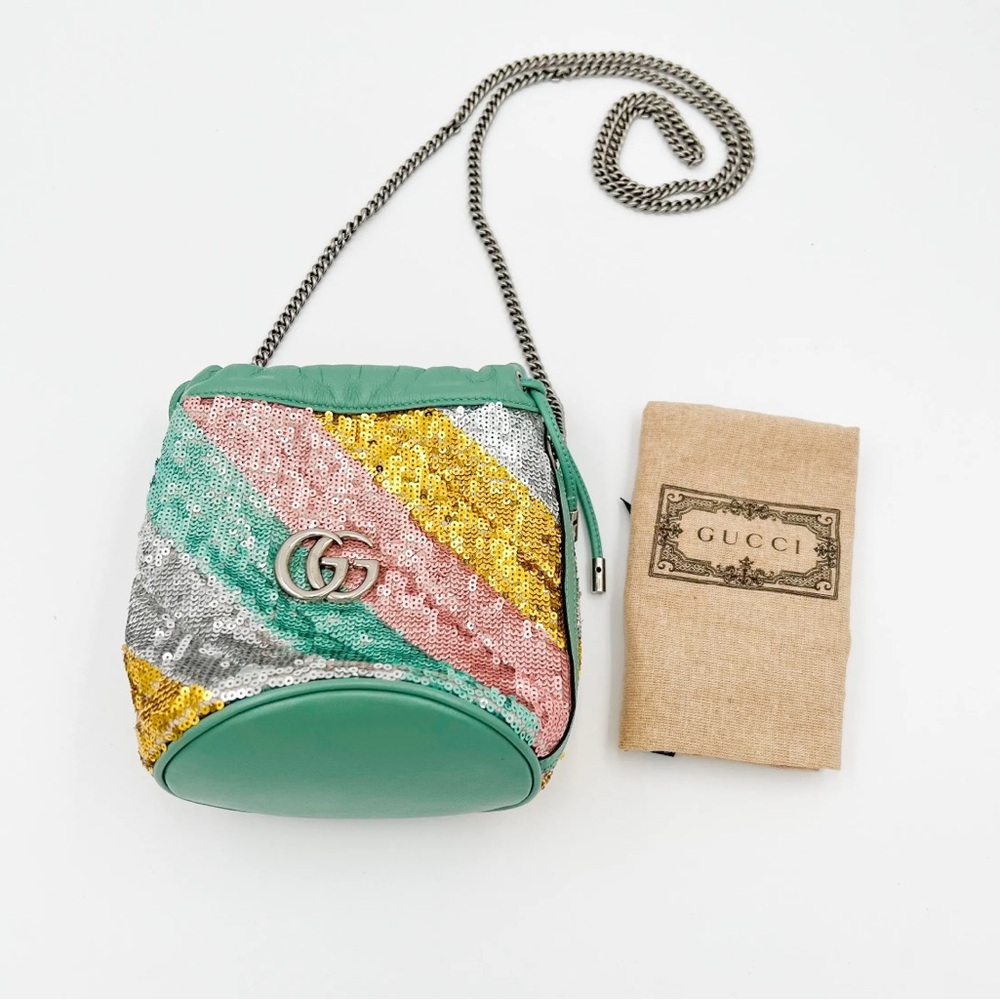 Gucci Marmont Multicolor Sequin Mini Bucket Chain Bag